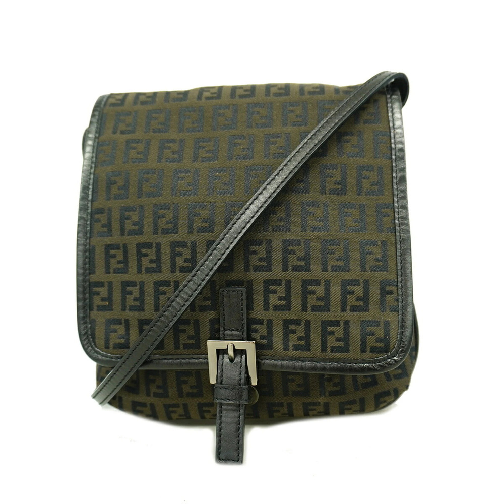 Fendi Zucchino Shoulder Bag, Nylon Canvas, Dark Brown, Women's